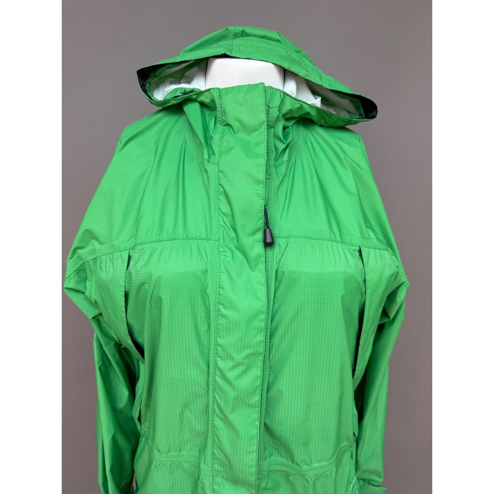 LL Bean Stowaway Rain Jacket Womens Medium Green Ripstop Hooded Gorpcore Outdoor - Picture 2 of 14